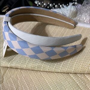 Padded Checkered Headband in Blue and Cream